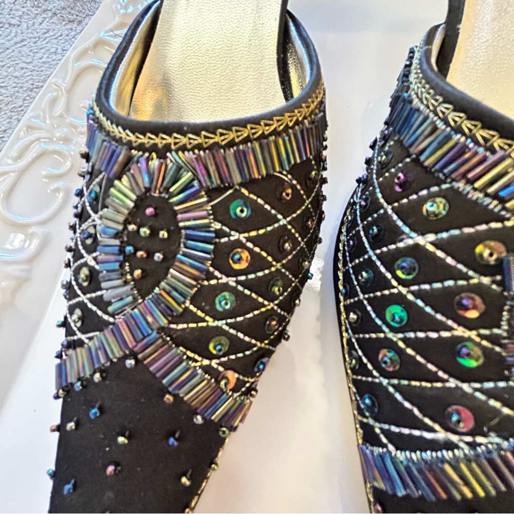 Classic black jewelled high heel shoes Size 9